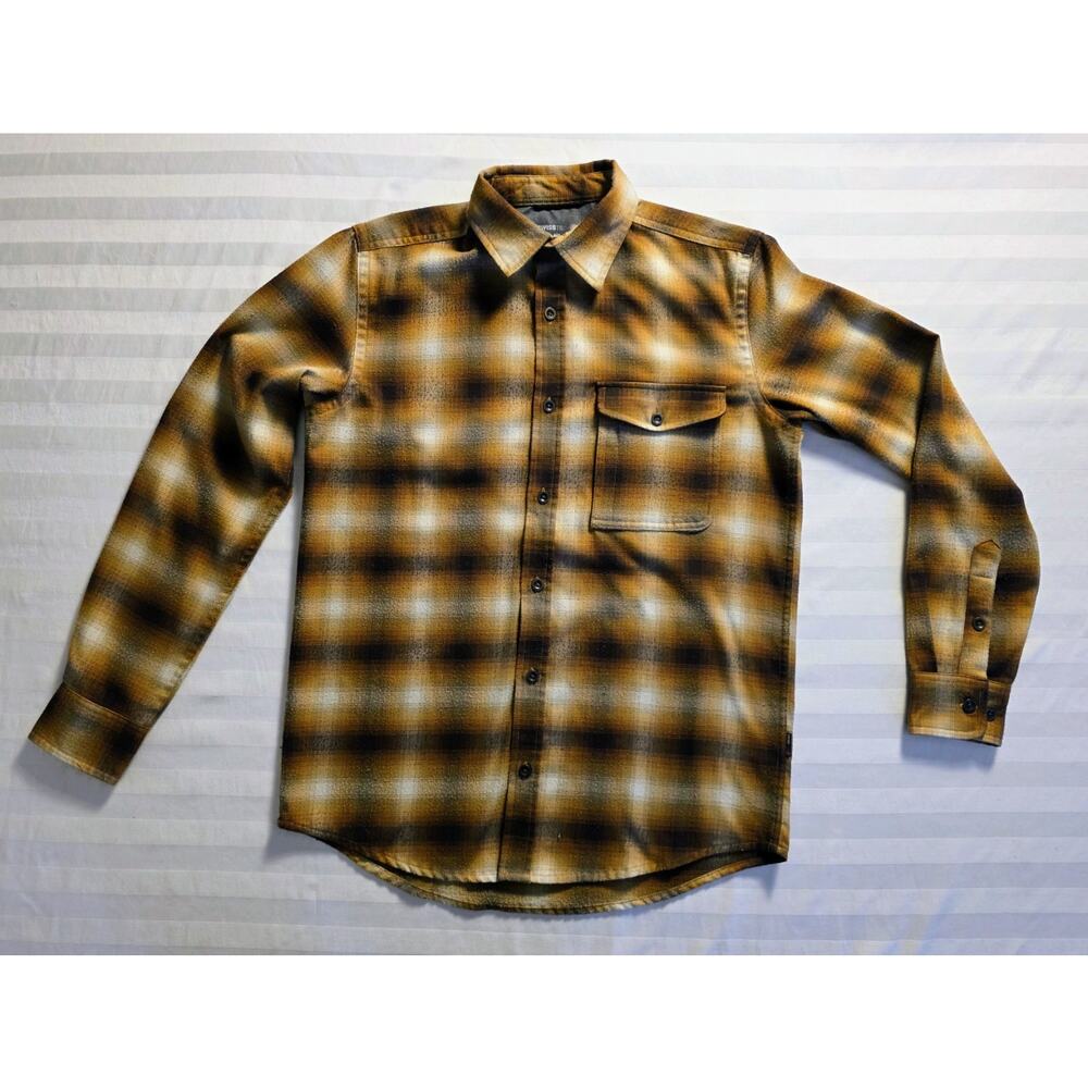 SwissTech Men's Small Copper Penny Ombre Plaid Flannel Shirt Long Sleeve EUC